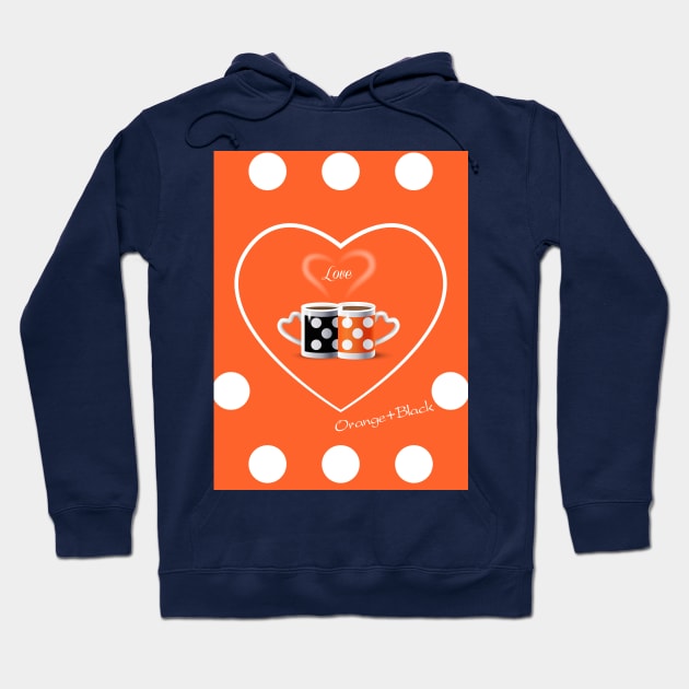 Coffee cups Orange & Black Polka Dots pattern Hoodie by sofiartmedia